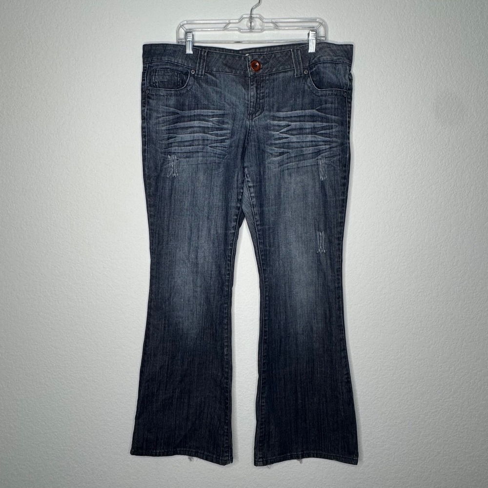 Mudd Flare Y2K Blue Dark Wash Distressed Denim‎ Jeans Junior's Size 17 DJBM4957